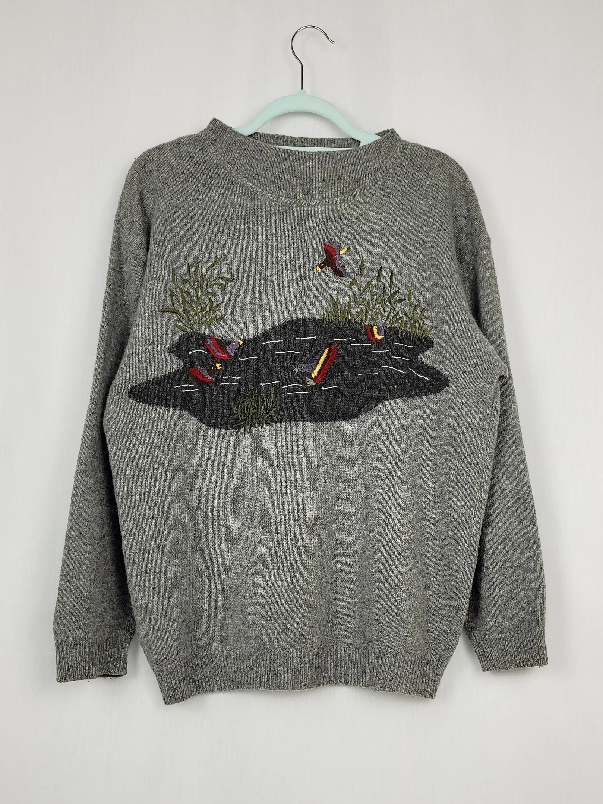 Vintage 90s grey Duck pattern woolen oversized jumper top
