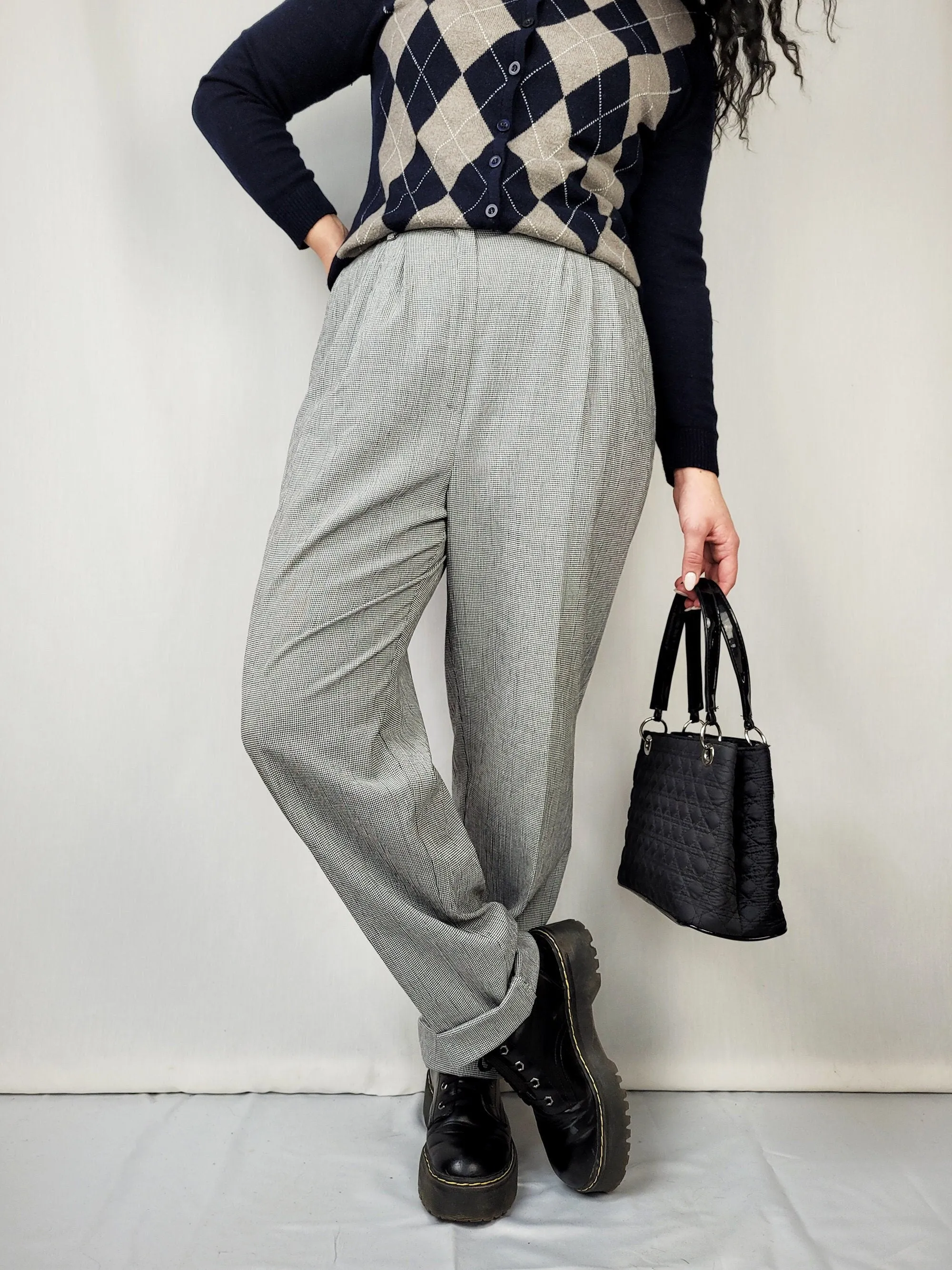 Vintage 90s monochrome dogtooth high waist smart pants
