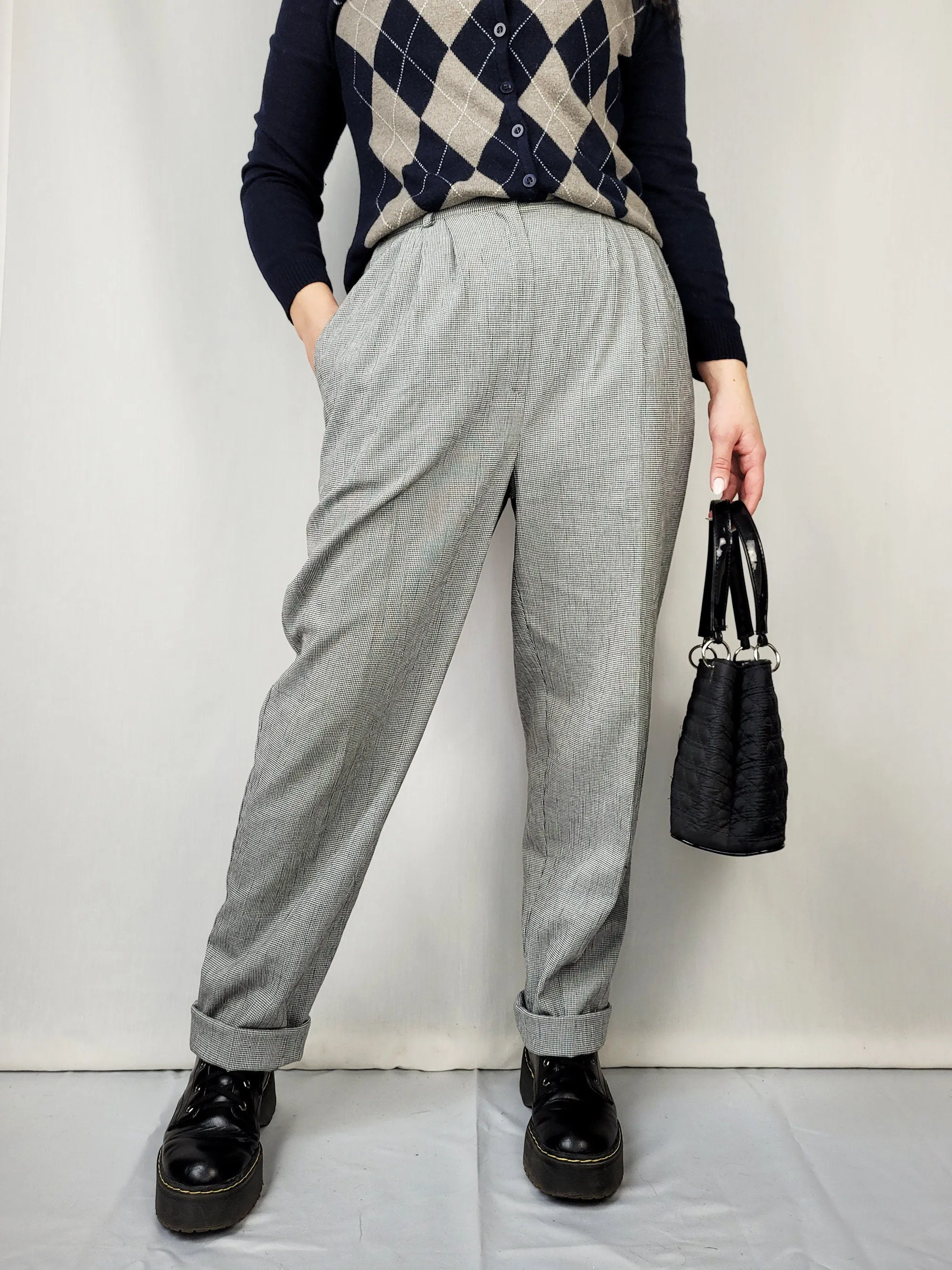 Vintage 90s monochrome dogtooth high waist smart pants
