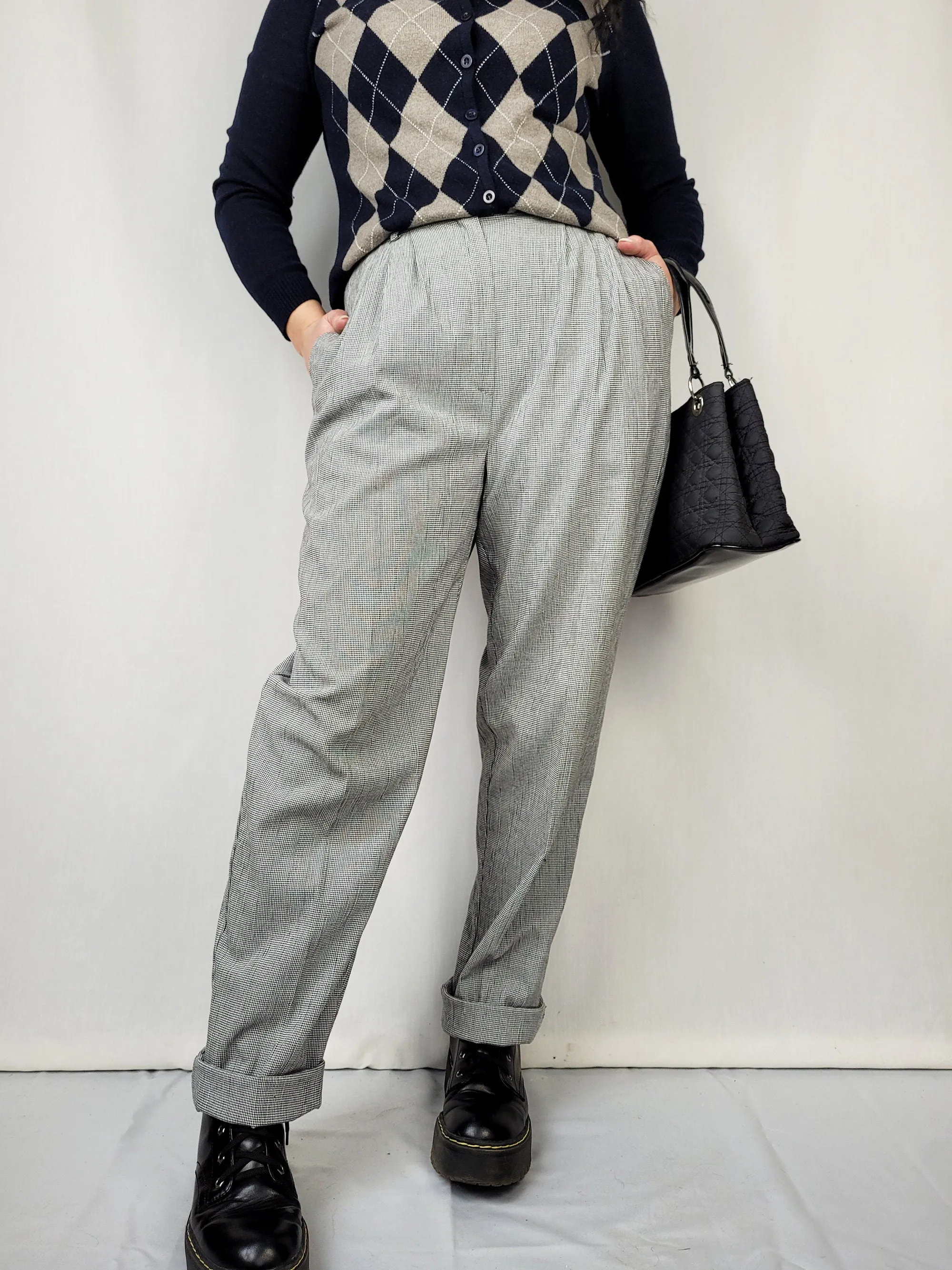 Vintage 90s monochrome dogtooth high waist smart pants