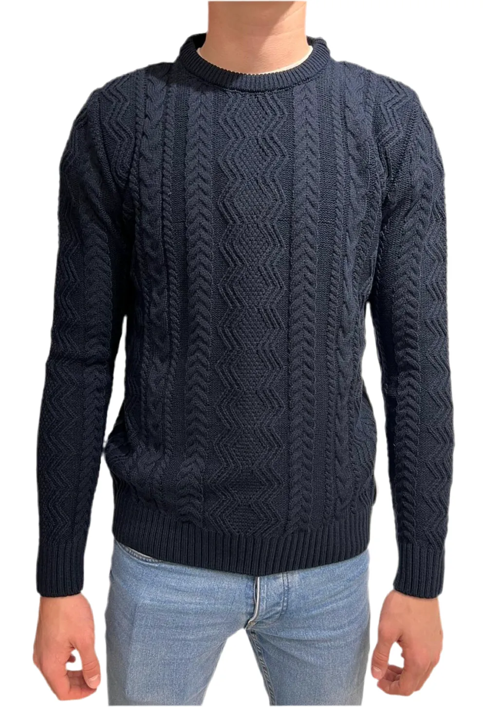 White Lable cable knitted  jumper Navy