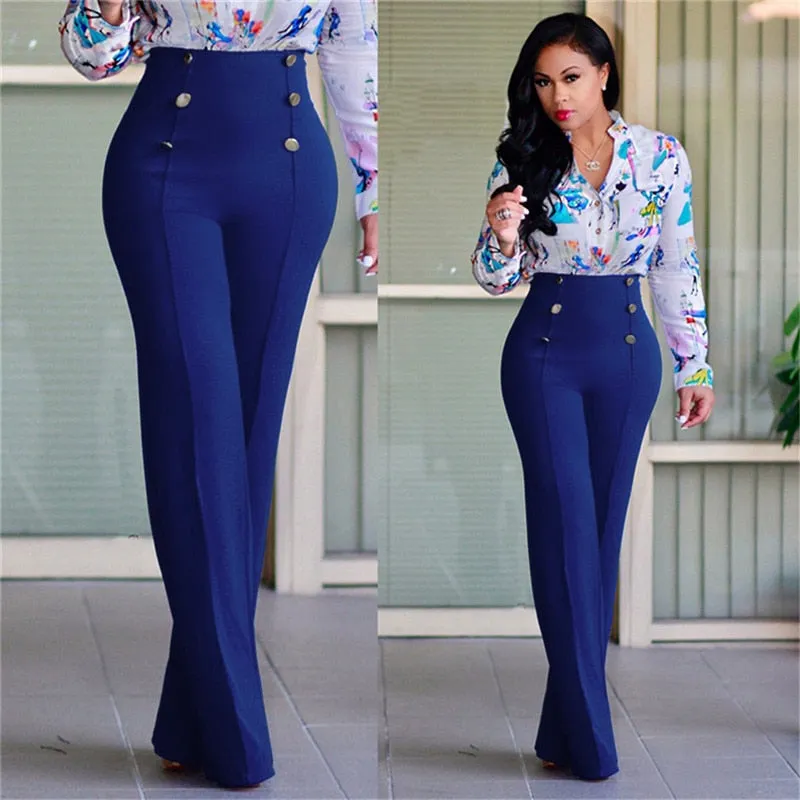 Women's High Waist Solid Color Trousers