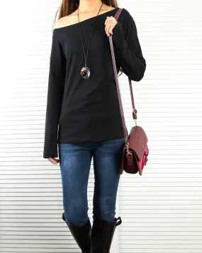 Women's off shoulder top/Cotton t-shirt/long sleeve shirt/casual top/customized t-shirt/long sleeve tops(Y1009)