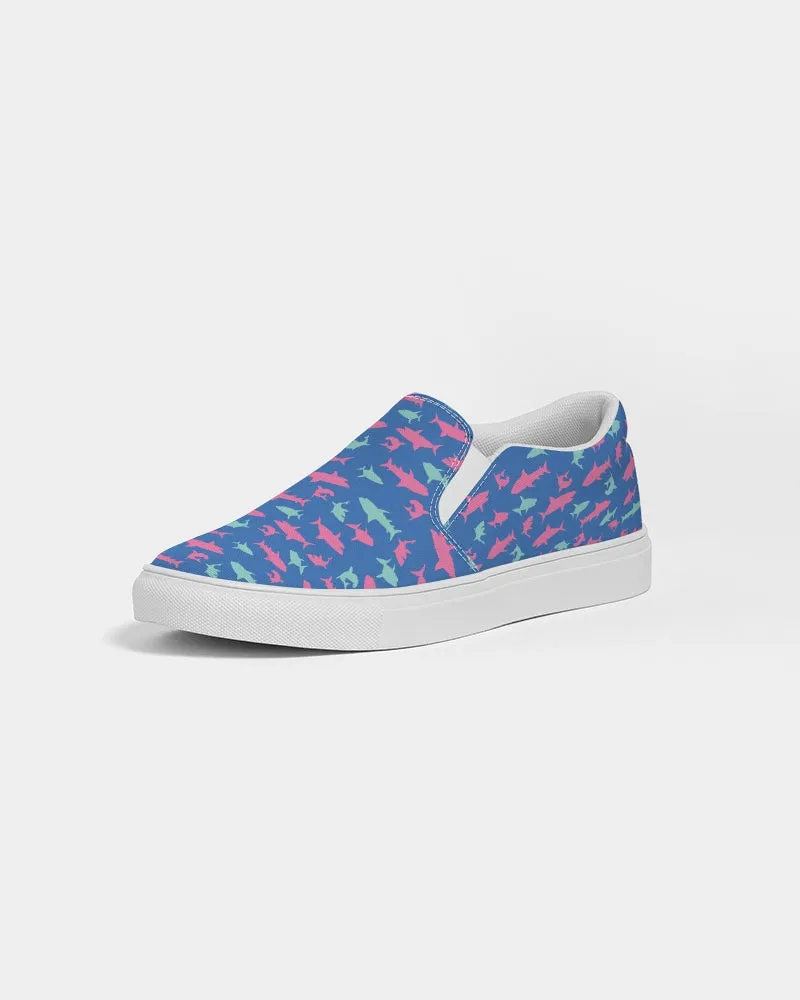 Women's Shark Print Slip-On Canvas Shoe, Electric Blue