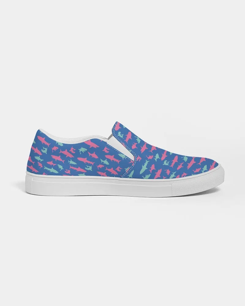 Women's Shark Print Slip-On Canvas Shoe, Electric Blue