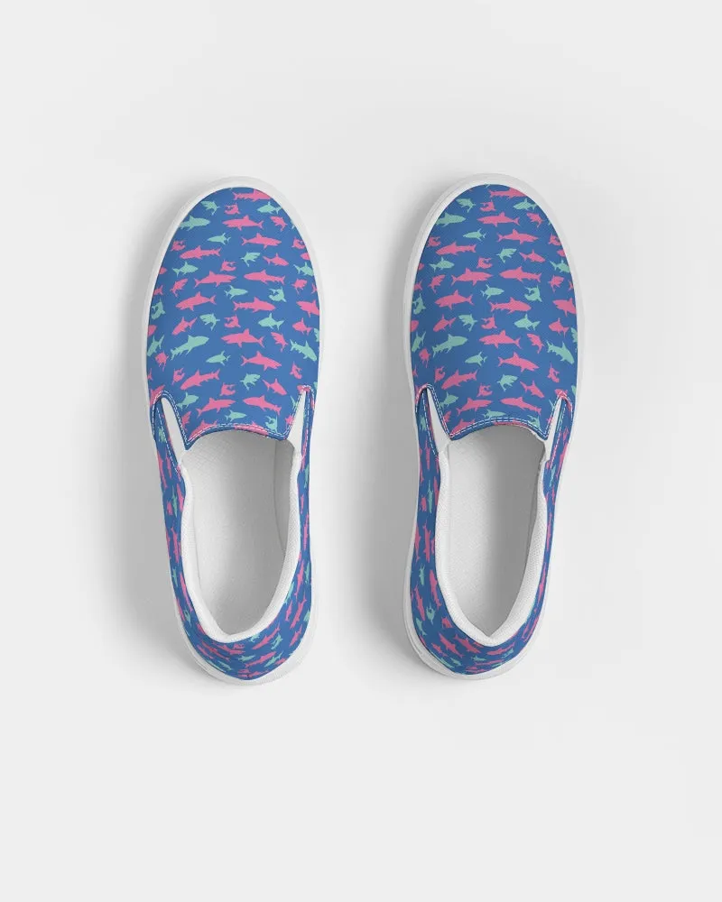 Women's Shark Print Slip-On Canvas Shoe, Electric Blue