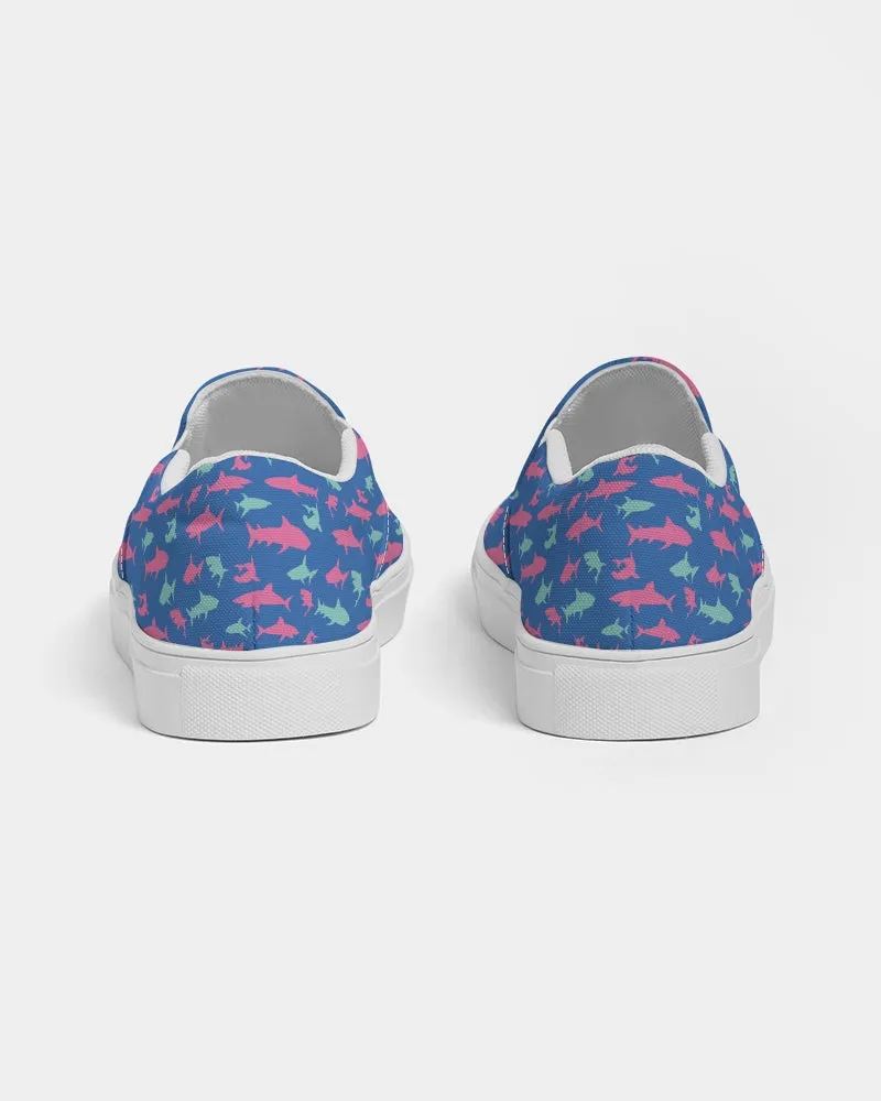 Women's Shark Print Slip-On Canvas Shoe, Electric Blue