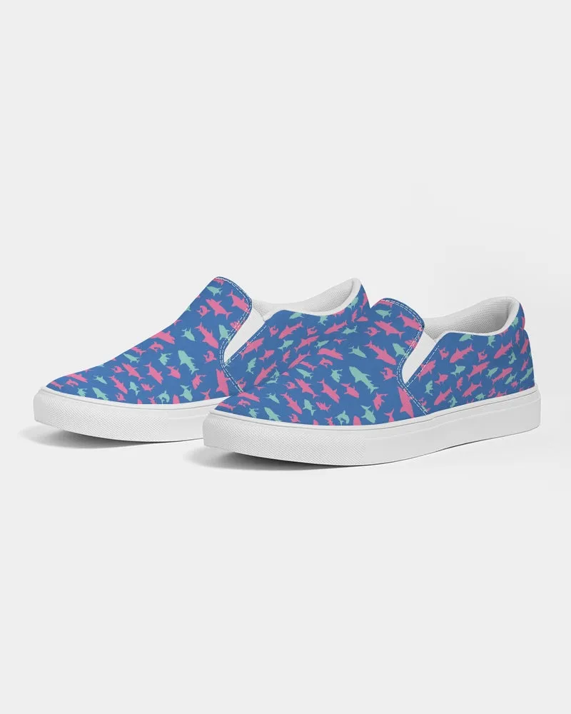 Women's Shark Print Slip-On Canvas Shoe, Electric Blue