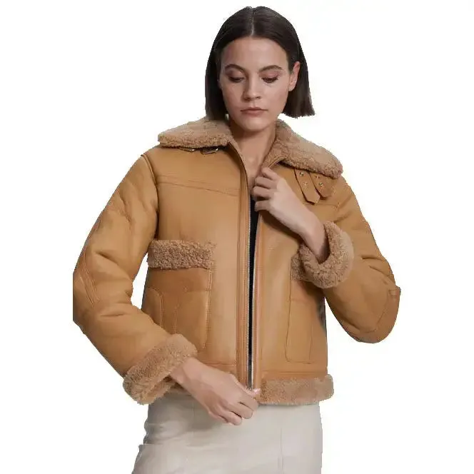 Women's Suede Shearling Jacket – Mink Curly Fur Lined & Stylish
