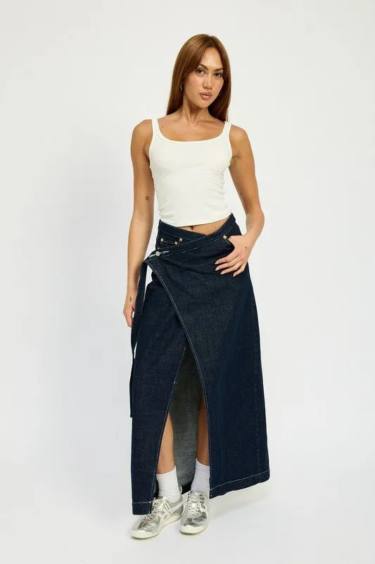 Wrapped Maxi Denim Skirt