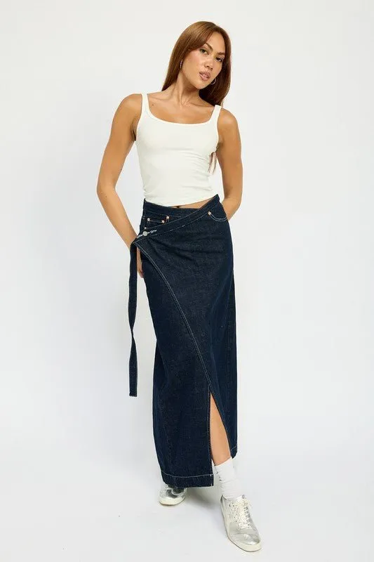 Wrapped Maxi Denim Skirt