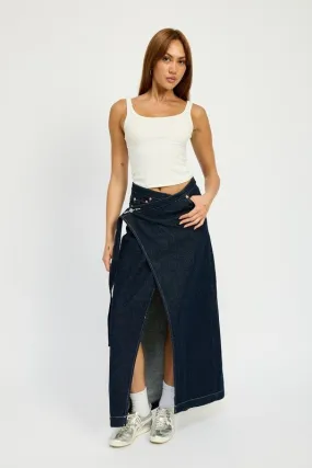 Wrapped Maxi Denim Skirt