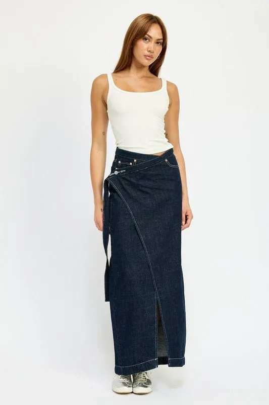Wrapped Maxi Denim Skirt