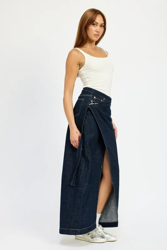 Wrapped Maxi Denim Skirt